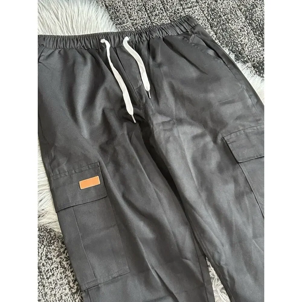 Mens Patched Detail Flap Side Drawstring Waist Cargo Pants Size XL‎